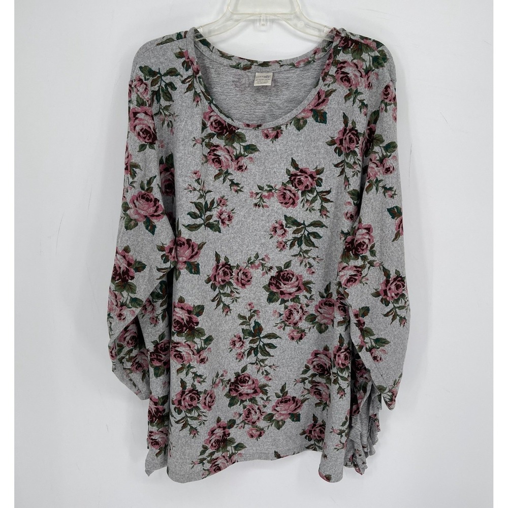 Terra & Sky Women's Gray Floral Ruffle Sleeve Stretch Tunic Top Plus Size 3X